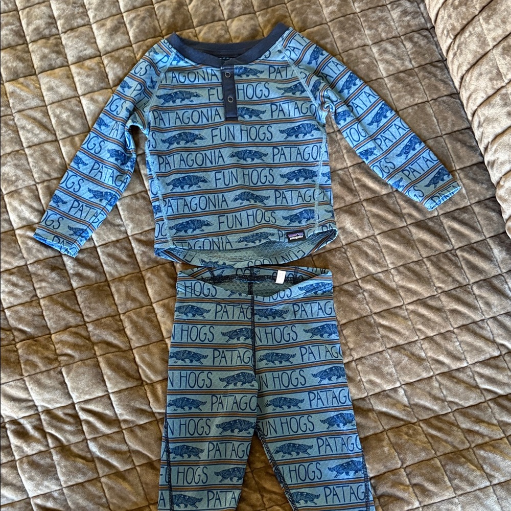 Patagonia Kids Fun Hogs Blue Pajama Set